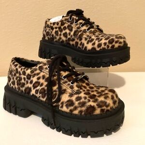 NEW Delias Leopard Oxford Shoes Womens Size 5 M Lace Up Lug Sole Dolls Kill NIB